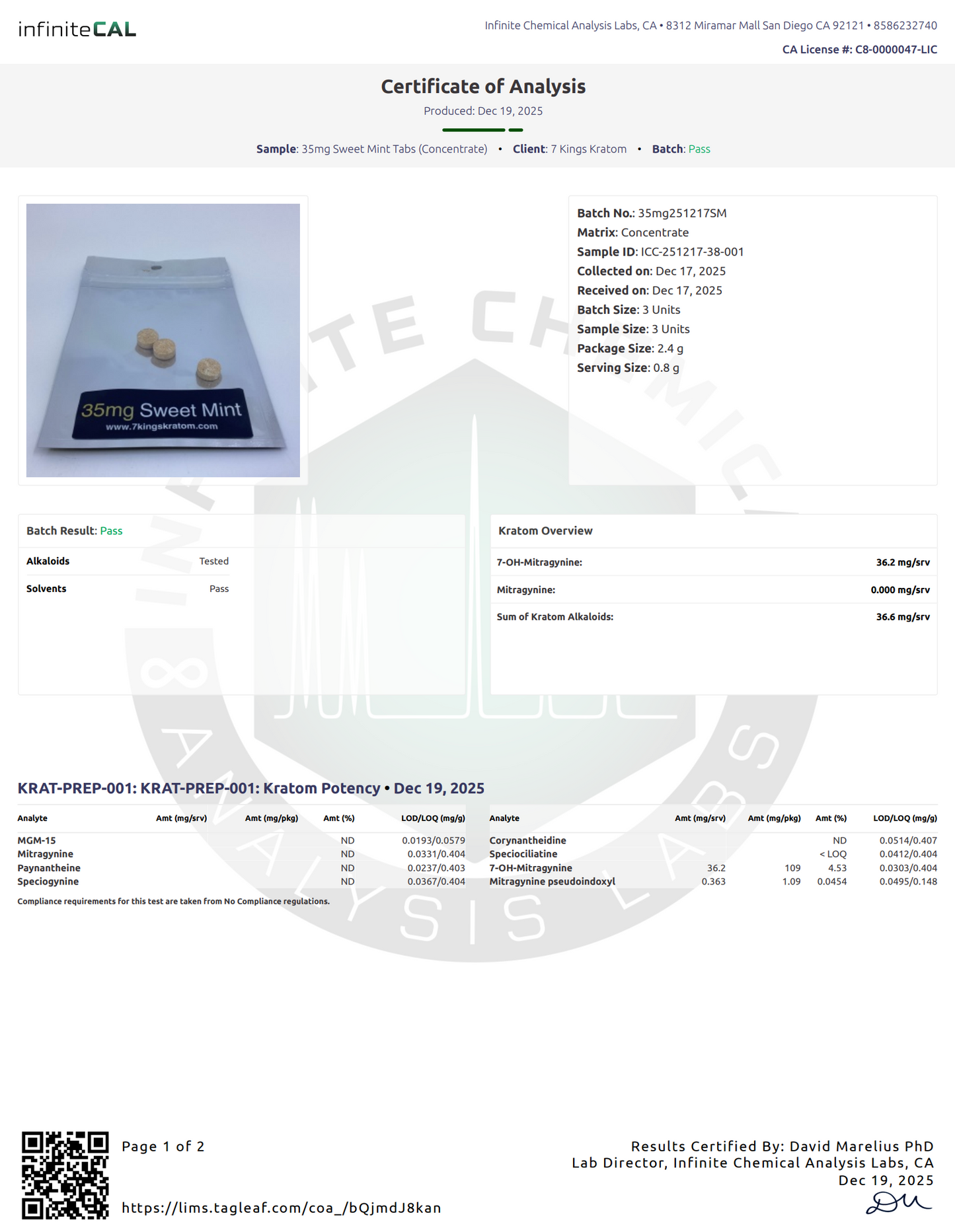 35mg (7-OH) Sweet Mint Tablets